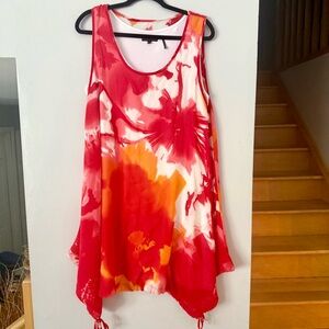 Chic Red and Orange Women's Sleeveless Tunic